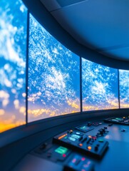 Fototapete - Futuristic Digital Control Center Sleek Metallic Interfaces and HD Display Panels for Advanced Technology Oversight in Corporate Monitoring and Management Systems