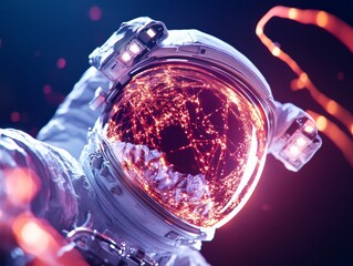 Poster - Futuristic Space Expedition Visual Advanced Astronaut Gear with Digital Graph Overlays on Protective Visor - Tech-Driven Exploration Imagery for Aerospace Marketing and Innovation Insight