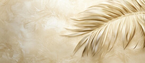 Wall Mural - Palm leaves on a textured beige background creating a serene and elegant atmosphere for design and decor themes.