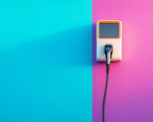 Poster - Electric Mobility Aesthetic Minimalist EV Charging Station Against Bold Color Block - Urban Transport Solutions and Sustainable Design for Modern Cities