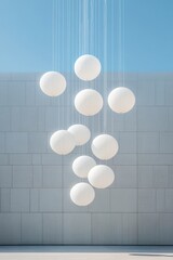 Aufkleber - Serene Minimalist Balloon Display Floating White Orbs Against Urban Backdrop - Event Planning and Brand Identity, Modern Design for Aspirational Imagery and Marketing Impact