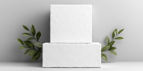 Aufkleber - Minimalist Concrete Podium with Greenery Modern Visual for Business Presentations and Digital Marketing in Eco-Conscious Design - Showcasing Sustainability and Success