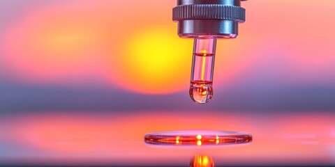 Aufkleber - Futuristic Lab Droplet High-Precision Glass Dropper Against Vibrant Backdrop - Cutting-Edge Diagnostics and Modern Healthcare Content Creation