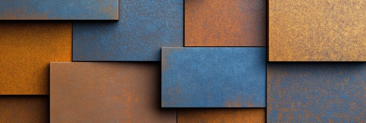 Aufkleber - Contemporary Geometric Art in Textured Metal Panels for Modern Office Decor - Enhancing Professional Spaces with Industrial Aesthetic and Cultural Unity