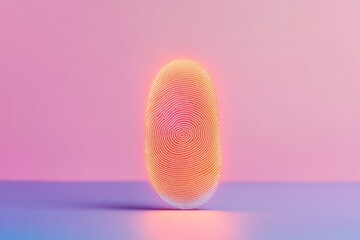 Fototapete - Futuristic Biometric Cipher Neon Fingerprint on Gradient Backdrop - Digital Identity Innovation and Cybersecurity Interface for Modern Tech Solutions