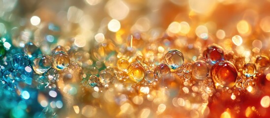 Wall Mural - vibrant bokeh lights reflecting through colorful droplets creating an abstract and dreamy background
