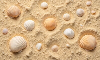 Wall Mural - A collection of seashells on sand.