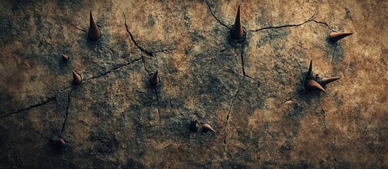 Canvas Print - Weathered stone wall with spikes creating a dramatic textured background ideal for grunge and abstract design projects.