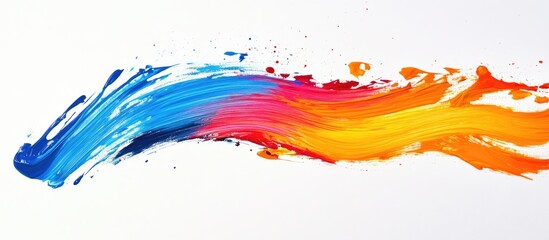 Wall Mural - Vibrant paint stroke in blue, orange, and pink colors on a clean white background showcasing artistic expression and creativity.