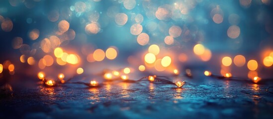Wall Mural - bokeh lights creating a dreamy blue background with soft illuminated orbs and shimmering reflections
