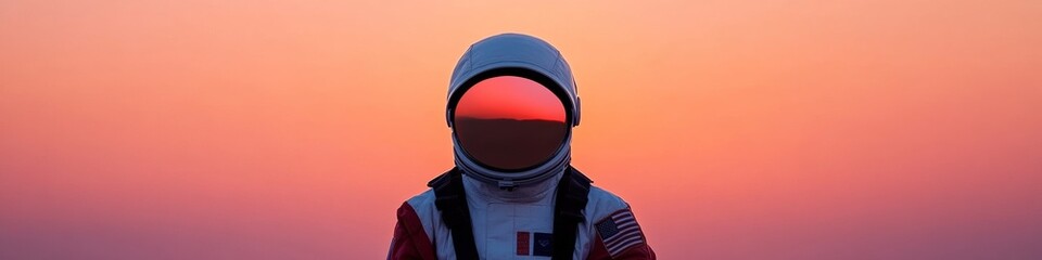 Aufkleber - Futuristic Astronaut Silhouette Atmospheric Mars Sunset Haze, Rocky Terrain - Space Exploration Imagery for Tech and Innovation Industry Empowering Science Narratives