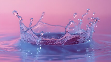 Leinwandbilder - Vibrant splash of clear glistening water droplets frozen in dynamic motion against a soft pastel pink background creating an abstract creative and visually striking image