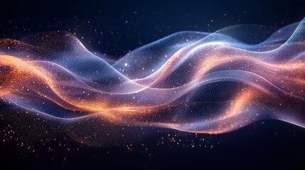 Wall Mural - a close-up view of shimmering particles swirling gracefully in the air, with a dark background for c