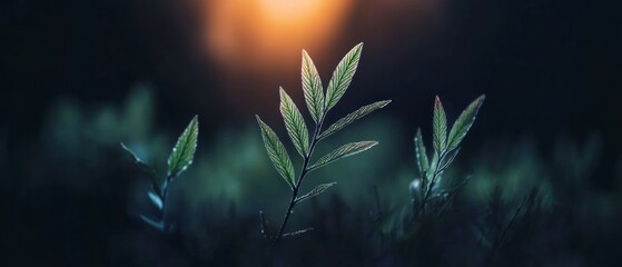 Canvas Print - Closeup of Dewy Green Leaves at Sunrise