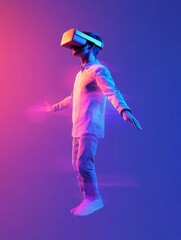 Fototapete - Futuristic Virtual Reality Workspace Interactive Holographic Displays and Gesture Control in Neon Light - Cutting-edge Tech for Innovative Professional Environments