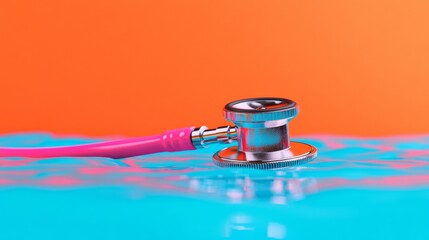 Aufkleber - Melty Metallic Medical Art Futuristic Stethoscope in Fluid Metal Pool - Tech Innovation in Healthcare Imagery for Modern Medical Awareness Campaigns