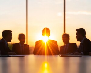 Aufkleber - Minimalist Boardroom Leadership Inclusive Senior Team in Corporate Discussion - Enhanced DEI Strategies and Global Business Synergy in Modern Workplace
