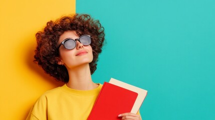 Fototapete - Vibrant Academic Hub Youthful Student with Textbooks and Digital Devices Modern Collaborative Learning for EdTech Marketing and Innovative Educational Spaces