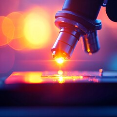 Aufkleber - Neon Sci-Tech Aesthetic Sleek Microscope on Dimensional Surface - STEM Education Focus for Youth Engagement and Dynamic Research Innovation