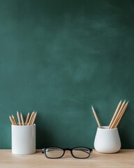 Aufkleber - Minimalist Chalkboard Chamber Graphite Tones and Wooden Pencils - Enhancing Mathematical Instruction and Creative Classroom Design for Education Spaces