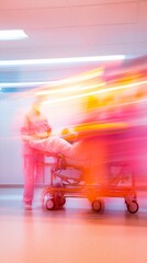 Poster - Dynamic Healthcare Response Vibrant Motion Blur in Emergency Room - Fast-Paced Medical Assistance and Efficiency for Modern Hospital Branding and Training Materials