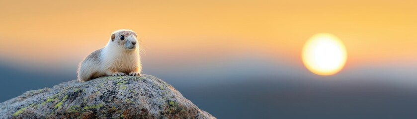 Sunset adventure a marmot on a rock mountain landscape scene tranquil environment nature photography