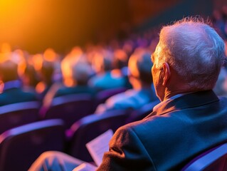 Poster - Corporate Strategy Symposium Expert Speaker Highlights; Velvet Seating, Dynamic Lighting - Business Networking and Leadership in Innovative Conference Settings