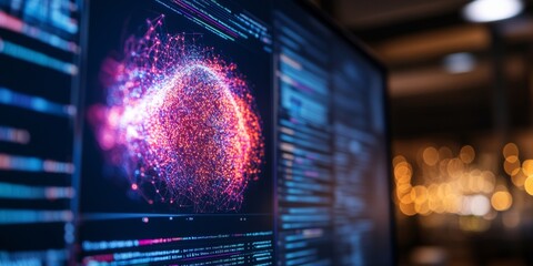 Poster - Data-Driven Tech Workspace Sleek Glass Screens with Interactive Analytics and Abstract Visuals - Business Innovation and Digital Marketing Insight for Professional Growth