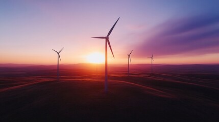 Poster - Sunset Symbiosis Smart Grid Visualization with Wind Turbines - Energy Infrastructure for Sustainable Power Solutions and Green Technology Integration