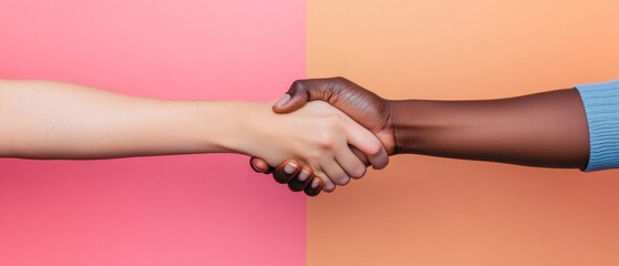 Leinwandbilder - Vibrant Handshake Collaboration Diverse Professional Attire in Minimalist Setting - Business Content for Modern Networking and Intercultural Relations