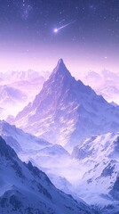 Wall Mural - Memorial day concept, Majestic Snow-Capped Mountain Peaks Under Starry Sky with Aurora and Mystical Glow