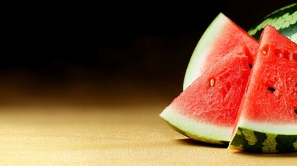 Wall Mural - Juicy Watermelon Slices on Dark Brown Background