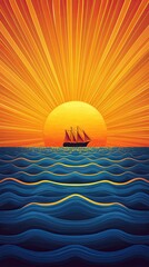 Wall Mural - evening ocean ship in the sea at sunset, vibrant sunset with sailing ship against colorful sky and w