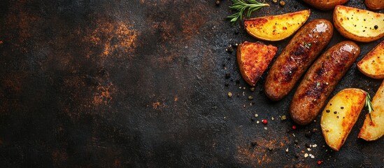 Sticker - Grilled Sausages with Herb Seasoned Potato Wedges and Empty Space for Custom Text or Branding