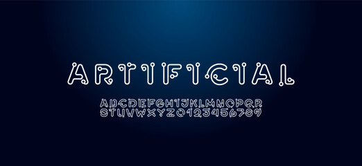 Wall Mural - digital alphabet font made ring, letters and numbers, vector illustration 10eps