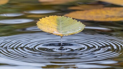 Poster - Autumn leaf on water with ripples, slow motion