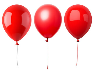 Three red balloons isolated on white background