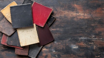 Leinwandbilder - Vintage Leather Bound Photo Albums Piled on a Rustic Wooden Surface : Generative AI
