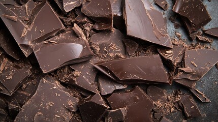 Poster - Rich dark chocolate shards scattered over a slate surface ready for gourmet recipes : Generative AI