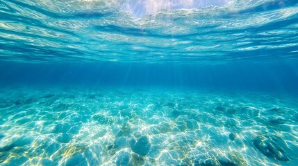 Aufkleber - Crystal Clear Underwater Scene with Sunlight Filtering Through Waves : Generative AI
