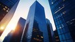 © Generative AI - Stunning view of modern skyscrapers showcasing urban architecture against a vibrant sunset sky : Generative AI