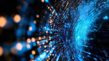 Aufkleber - Futuristic Digital Network with Dynamic Light Trails Abstract Background : Generative AI