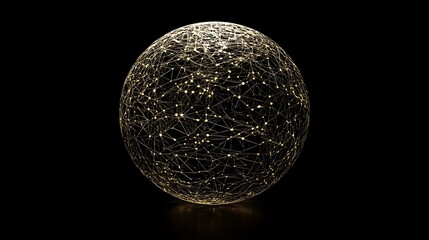 Canvas Print - Golden sphere with interconnected nodes and lines on a black background.