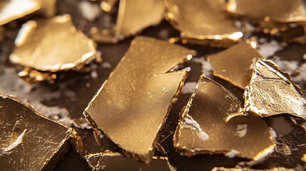 Aufkleber - Close Up of Shimmering Gold Foil Pieces on a Dark Background with a Rich Texture : Generative AI