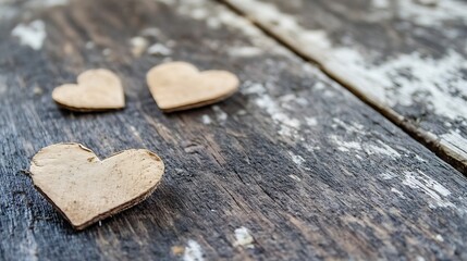 Poster - Beautifully crafted wooden hearts on a rustic wooden background creating a warm and heartfelt atmosphere : Generative AI