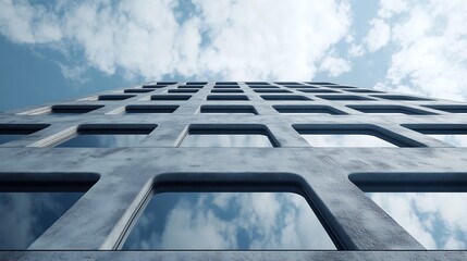 Leinwandbilder - Minimalist View of Modern Concrete Building with Large Windows Against Blue Sky : Generative AI