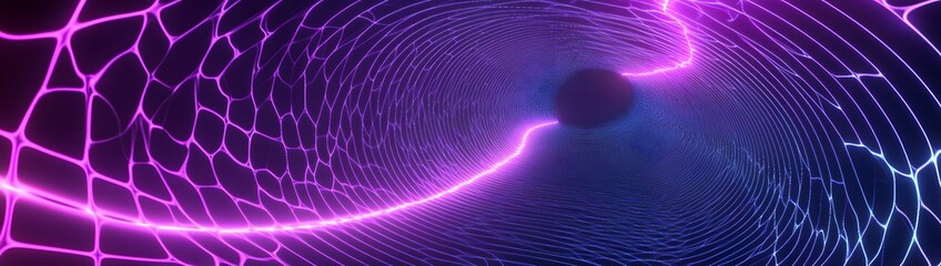 Wall Mural - neon light travels digital tunnel; abstract background, tech design
