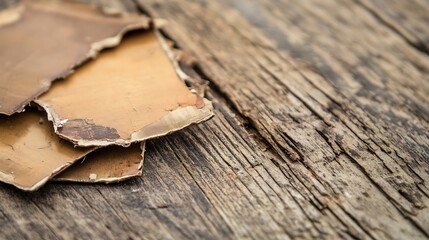 Aufkleber - Old and peeling wood pieces on a rustic brown background highlight the beauty of texture and decay : Generative AI