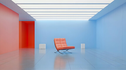 Wall Mural - Orange chair, minimalist blue room, design, interior