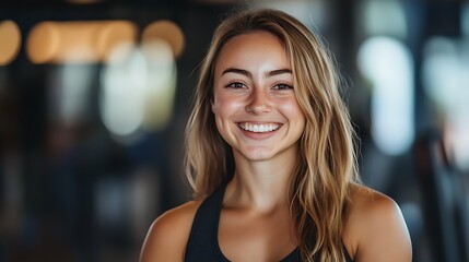 Wall Mural - Happy young woman smiling at camera.